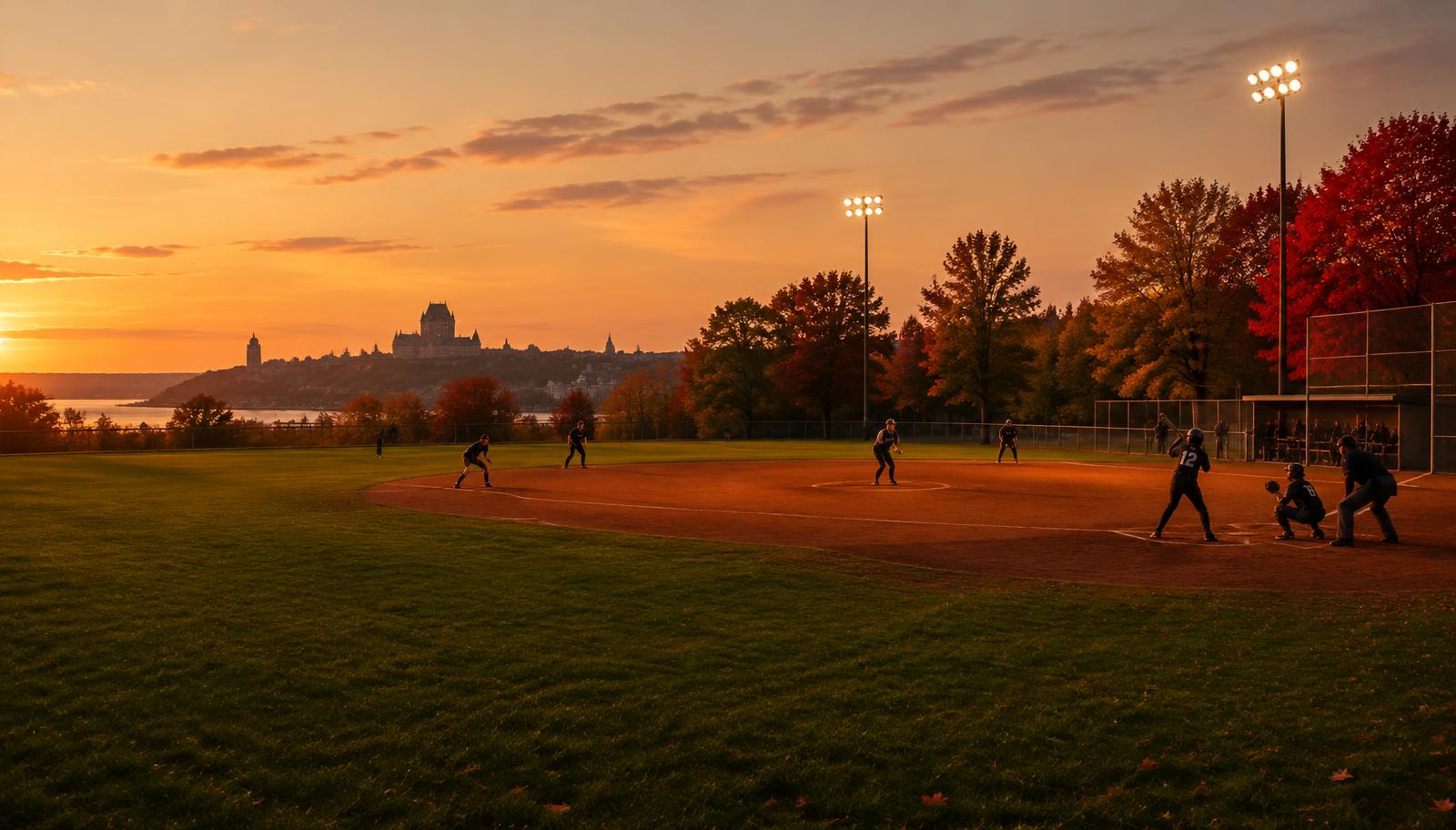 Terrain de softball au crépuscule